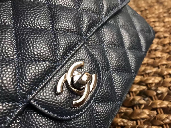 Chanel Classic Caviar Flap Bag in Navy Blue with Silver Hardware For Sale