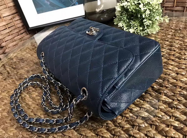 Chanel Classic Caviar Flap Bag in Navy Blue with Silver Hardware For Sale