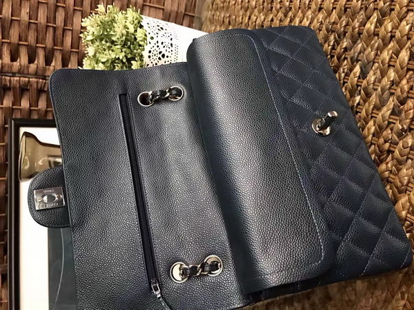 Chanel Classic Caviar Flap Bag in Navy Blue with Silver Hardware For Sale