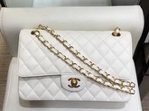 Chanel Classic Caviar Flap Bag in White with Gold Hardware