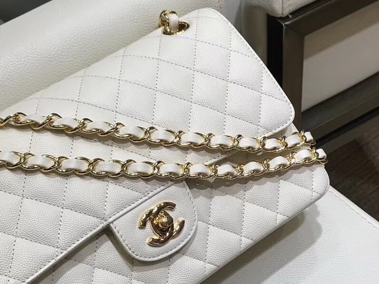 Chanel Classic Caviar Flap Bag in White with Gold Hardware