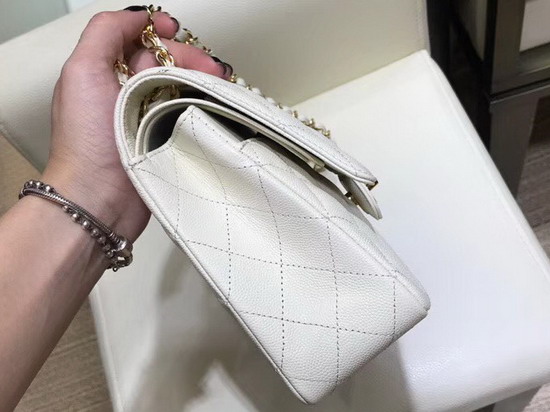 Chanel Classic Caviar Flap Bag in White with Gold Hardware