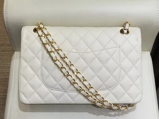 Chanel Classic Caviar Flap Bag in White with Gold Hardware