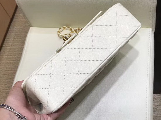 Chanel Classic Caviar Flap Bag in White with Gold Hardware