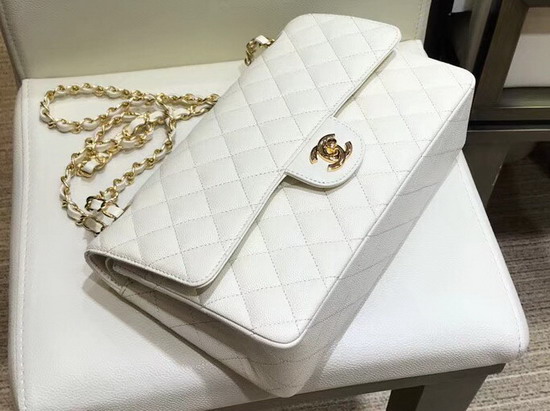 Chanel Classic Caviar Flap Bag in White with Gold Hardware