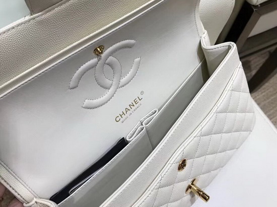 Chanel Classic Caviar Flap Bag in White with Gold Hardware