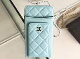 Chanel Classic Clutch with Chain Lambskin and Gold Tone Metal Turquoise AP0990