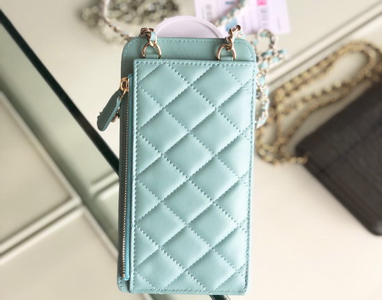 Chanel Classic Clutch with Chain Lambskin and Gold Tone Metal Turquoise AP0990