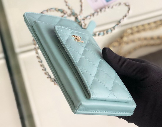 Chanel Classic Clutch with Chain Lambskin and Gold Tone Metal Turquoise AP0990