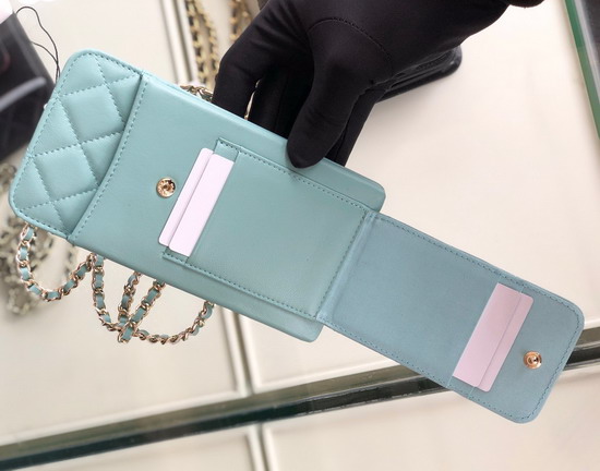 Chanel Classic Clutch with Chain Lambskin and Gold Tone Metal Turquoise AP0990