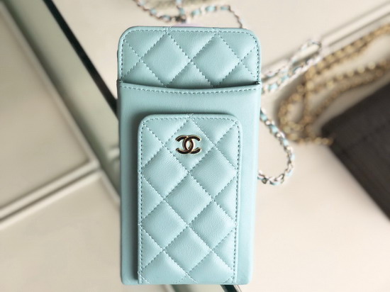 Chanel Classic Clutch with Chain Lambskin and Gold Tone Metal Turquoise AP0990