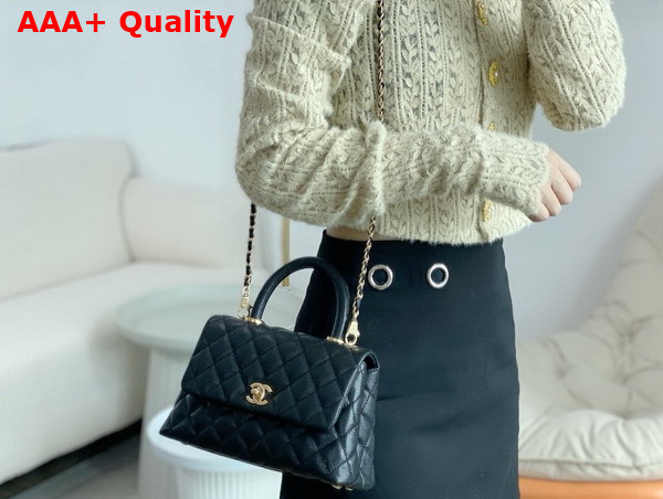 Chanel Classic Coco Handle Bag in Black Grained Calfskin Replica