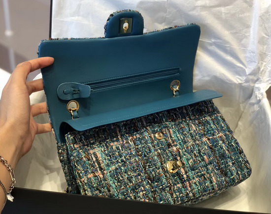 Chanel Classic Flap Bag in Multicolor and Blue Tweed