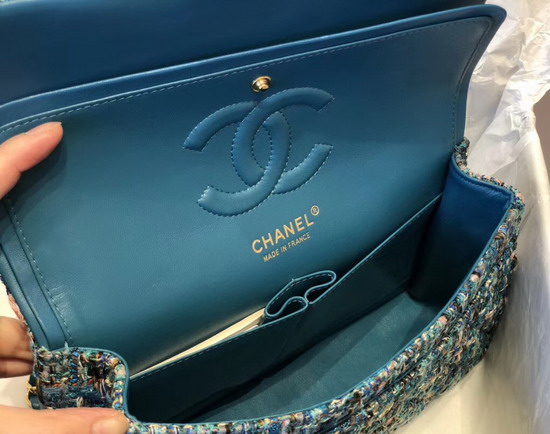 Chanel Classic Flap Bag in Multicolor and Blue Tweed