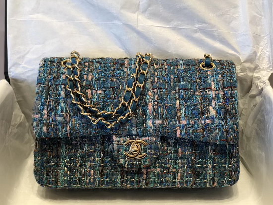 Chanel Classic Flap Bag in Multicolor and Blue Tweed