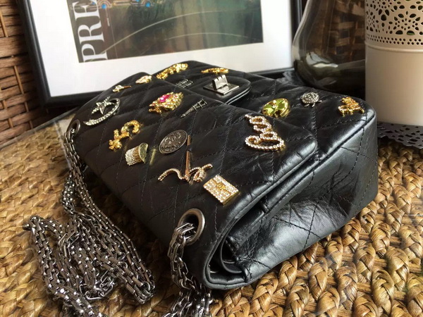 Chanel Classic Flap Bag Aged Calfskin with Charms Black for Sale