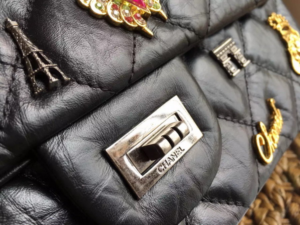 Chanel Classic Flap Bag Aged Calfskin with Charms Black for Sale