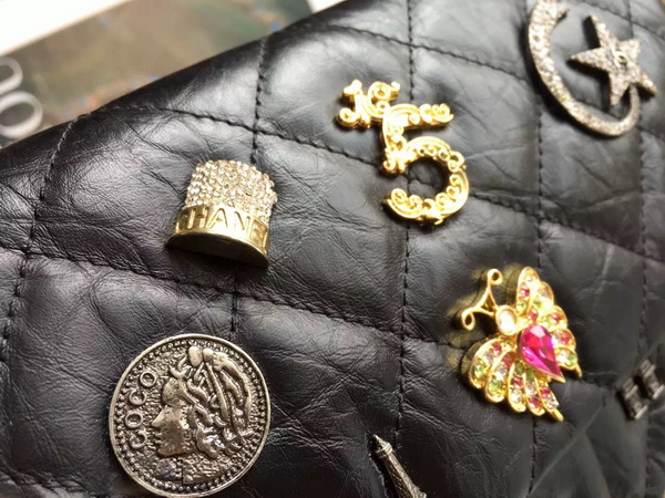 Chanel Classic Flap Bag Aged Calfskin with Charms Black for Sale