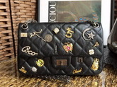 Chanel Classic Flap Bag Aged Calfskin with Charms Black for Sale