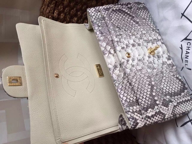 Chanel Classic Flap Bag Beige Python for Sale