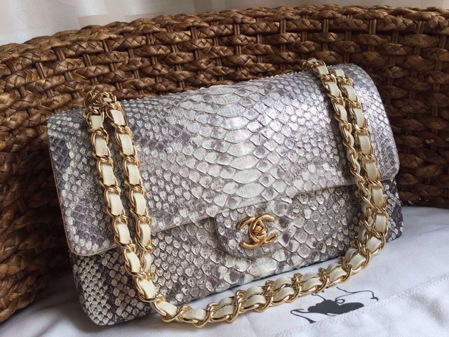 Chanel Classic Flap Bag Beige Python for Sale