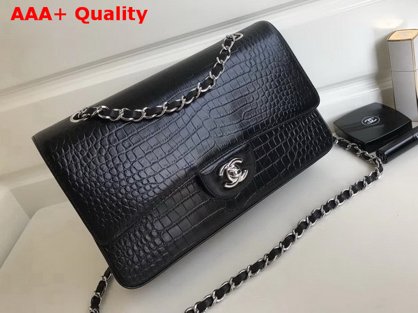 Chanel Classic Flap Bag Black Alligator Silver Hardware Replica