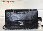 Chanel Classic Flap Bag Black Alligator Silver Hardware Replica