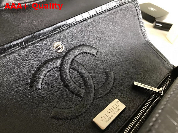 Chanel Classic Flap Bag Black Alligator Silver Hardware Replica