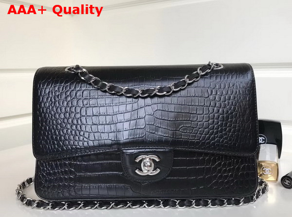 Chanel Classic Flap Bag Black Alligator Silver Hardware Replica