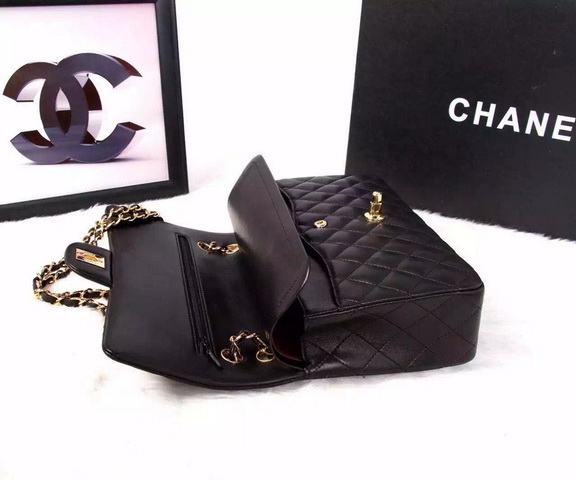 Chanel Classic Flap Bag Black Lambskin Gold Chain for Sale