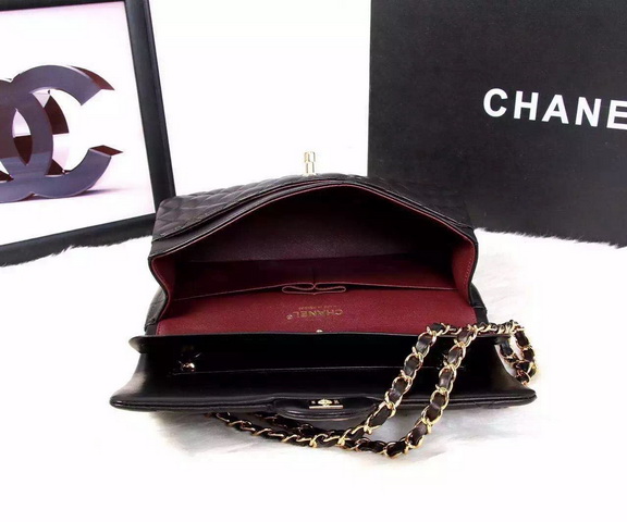 Chanel Classic Flap Bag Black Lambskin Gold Chain for Sale