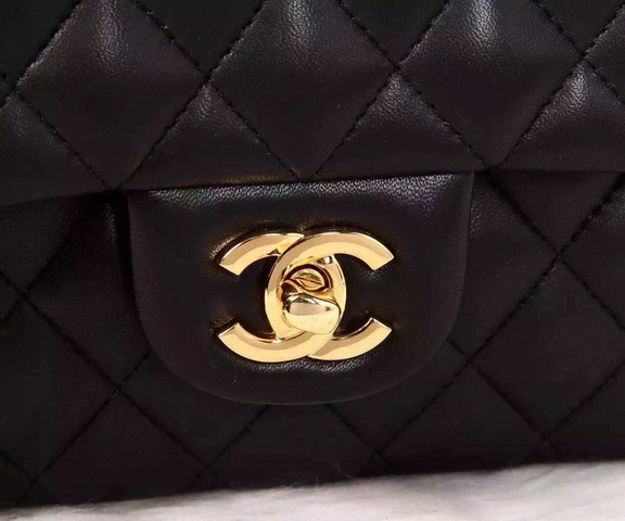 Chanel Classic Flap Bag Black Lambskin Gold Chain for Sale