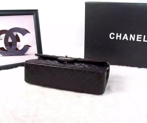 Chanel Classic Flap Bag Black Lambskin Silver Chain for Sale