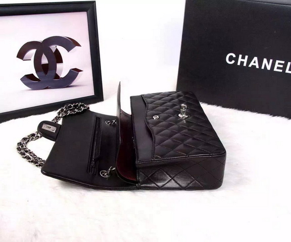 Chanel Classic Flap Bag Black Lambskin Silver Chain for Sale