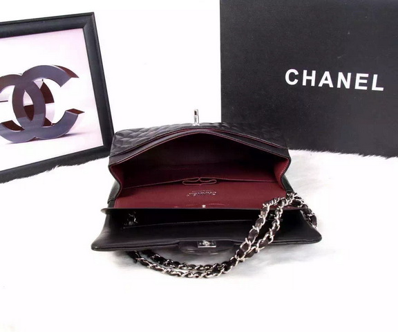 Chanel Classic Flap Bag Black Lambskin Silver Chain for Sale