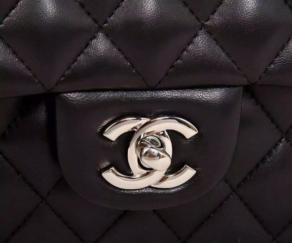 Chanel Classic Flap Bag Black Lambskin Silver Chain for Sale