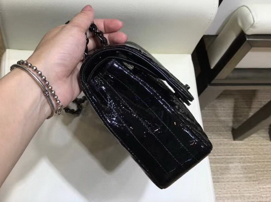 Chanel Classic Flap Bag Black Patent Crumpled Calfskin