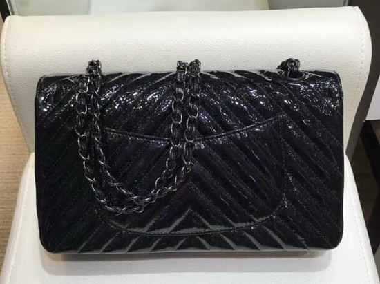 Chanel Classic Flap Bag Black Patent Crumpled Calfskin