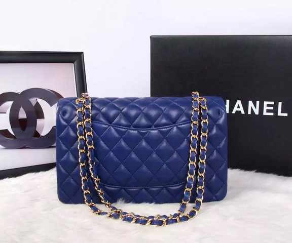 Chanel Classic Flap Bag Blue Lambskin Gold Chain for Sale