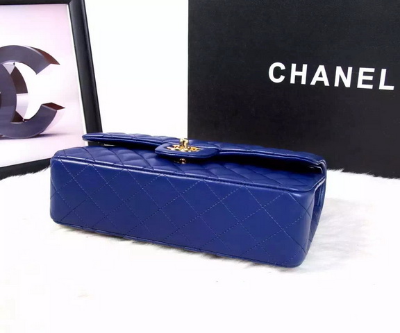 Chanel Classic Flap Bag Blue Lambskin Gold Chain for Sale