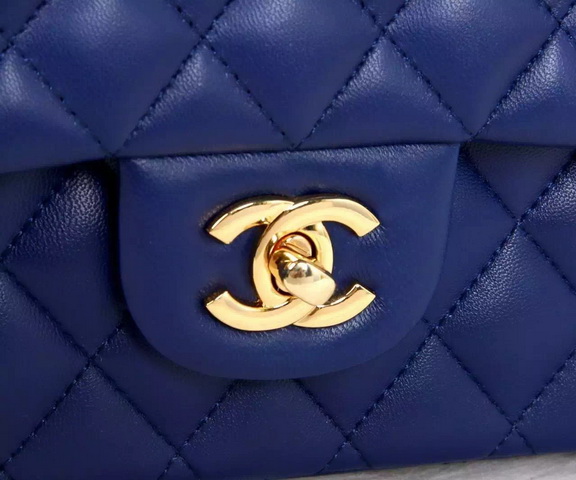 Chanel Classic Flap Bag Blue Lambskin Gold Chain for Sale