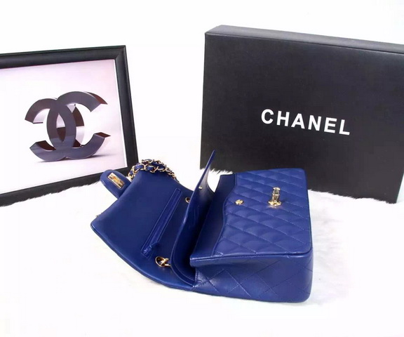 Chanel Classic Flap Bag Blue Lambskin Gold Chain for Sale