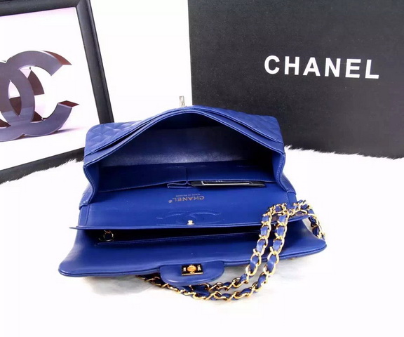 Chanel Classic Flap Bag Blue Lambskin Gold Chain for Sale