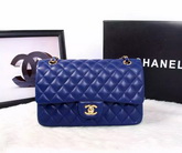 Chanel Classic Flap Bag Blue Lambskin Gold Chain for Sale