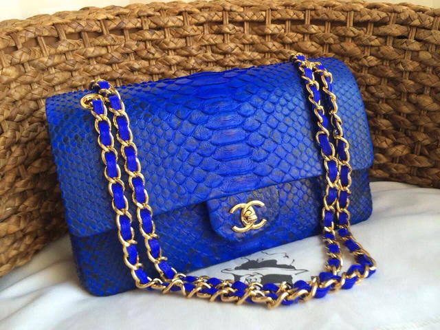 Chanel Classic Flap Bag Blue Python for Sale