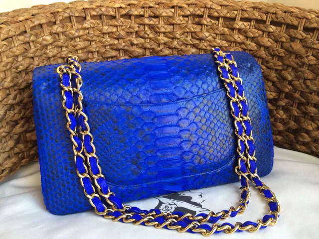 Chanel Classic Flap Bag Blue Python for Sale