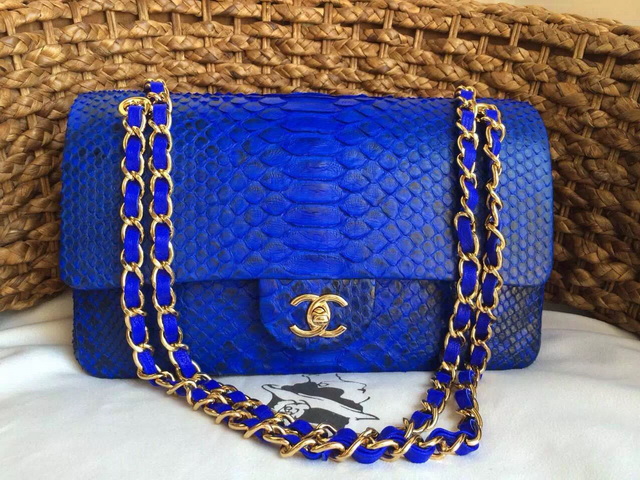 Chanel Classic Flap Bag Blue Python for Sale