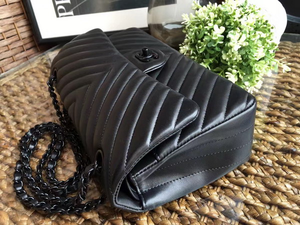 Chanel Classic Flap Bag Chevron Lambskin So Black For Sale