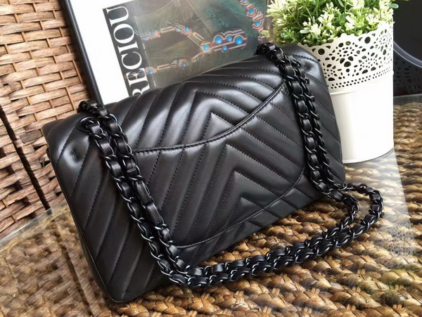 Chanel Classic Flap Bag Chevron Lambskin So Black For Sale