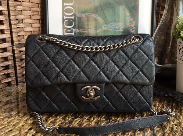 Chanel Classic Flap Bag Deer Leather Black for Sale